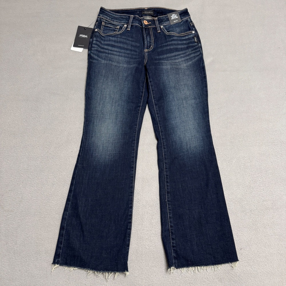 Silver Jeans Suki Kick Flare Women 28 Dark‎ Wash Raw Hem Denim New